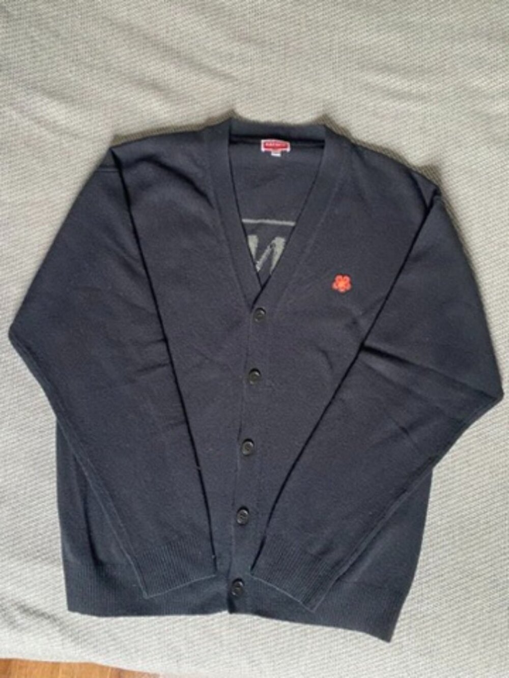 Kenzo Paris Men's Black Boke Flower Wool Cardigan Khaki Logo Like New!